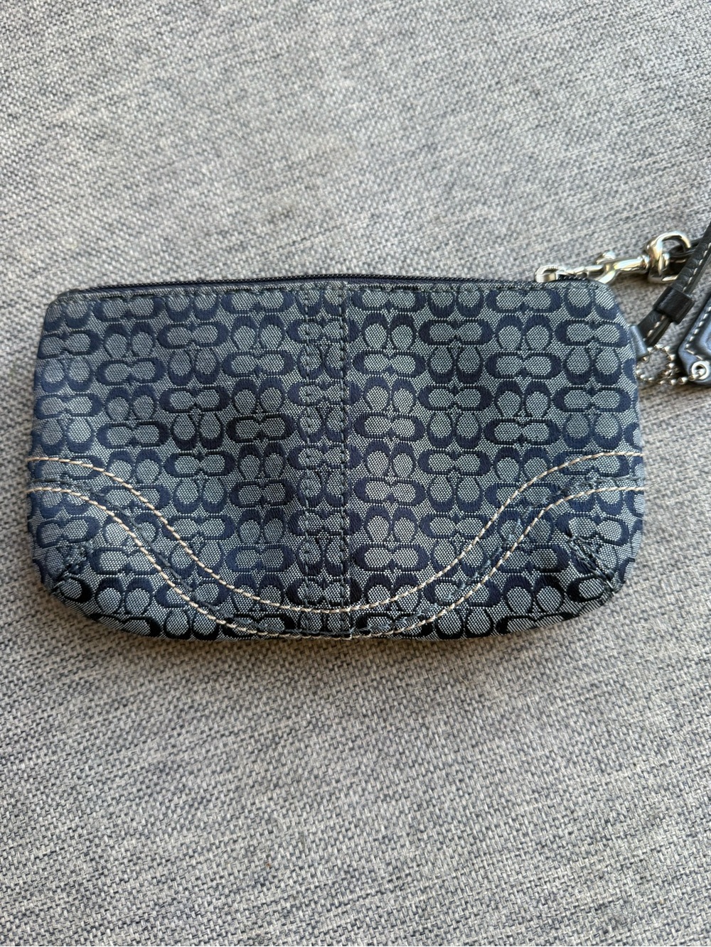 Coach Navy Signature Jacquard Canvas Wristlet with Leather Trim and Buckle - Picture 4 of 14